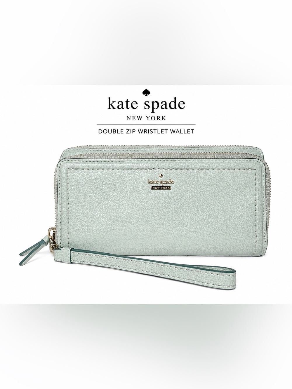 Kate Spade New York Mint Green Pebbled Leather Double Zip Wristlet Wallet